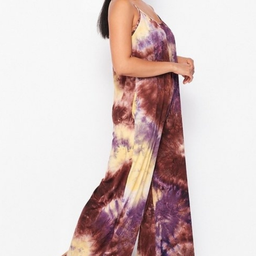 Purplepalooza Palazzo jumpsuit with hand pockets flowy wide leg purple multi - Picture 6 of 9